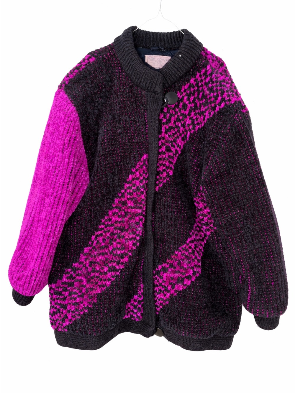 Karizma Oversized taiwan Knit Jacket in Black and Bright Pink